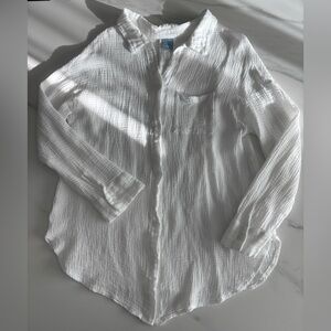 Shade & Shore Gauze Textured White Button Cover up Shirt sz M